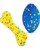 2Pcs Upgrade Bone Dog Balls+Rugby Dogs Toys for Aggressive Chewers, Indestructible Tennis Balls for Dogs (Blue+Yellow)