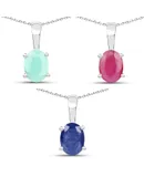 2.65 Carat Genuine Emerald, Glass Filled Ruby & Glass Filled Sapphire .925 Sterling Silver Pendant