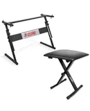 Keyboard Stand Adjustable z Style Piano Riser + Keyboard Piano Bench - BLACK