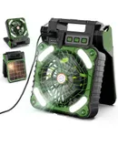 MORECORE 7800mAh Solar Camping Fan with Dual Charging, 4 Fan Speeds & 3 Light Levels,  Portable Quiet Desk Fan for Hiking,-Green