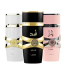 Set de regalo unisex Lattafa for Eau de Parfum de 3 piezas (Yara para mujer, Yara Moi para mujer y Asad para hombre), 3.4 onzas/100 ml cada uno - Perfume