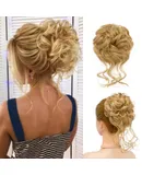 2024 New Hairpieces，FESHFEN Messy Bun Hair Piece Curly Wavy Large Hair ，2Pcs(Color:M270-613 )