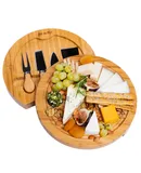 BlauKe Bamboo Cheese Board and Knife Set – 10 inch Round Charcuterie Board, Serving Tray, Platter, Wood Cheese Board Set – Gift Idea