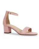 J. Adams Daisy Heeled Sandals For Women - Ankle Strap Low Block, Open Toe Dress Pumps, Chunky Heels For Women Mauve Vegan Suede 7.5
