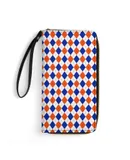 Orange And Blue Traditional Argyle All Over Print Wallet for Womens PU Leather Zip Around Wallers Clutch Wristlet Travel Long Purse