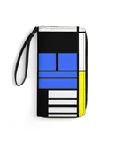Modrian Inspired Composition with Red Blue And Yellow Essential Wallet for Womens PU Leather Zip Around Wallers Clutch Wristlet Travel Long Purse