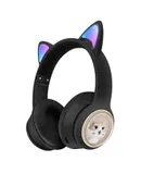 iClever Cat Ear Kids Bluetooth Headphones-Meow Macaron (Black)