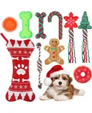 10 Pcs Christmas Dog Toys Gifts Dog Christmas Stocking with Rope Toys and Ball Squeaker Toys Squeaky Plush Toys Chew Toys for Teething Dog Gifts Xmas Gifts for Puppy Small Medium Dog