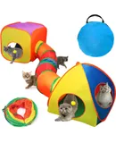 Cat Tunnel Cactus-Shaped, Sturdy Oxford Fabric Collapsible Cat Tunnels for Indoor Cats,Interactive Peek Hole Pet Tunnel Tube with Cat Wand Toy, Green