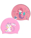 Swimming Cap for Kids Waterproof Bathing Cap for Children Boys Girls Aged 3-8 - Cartoon Pattern Swimming Cap-2 Pcs