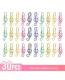 30PCS  Paper Clips Cute  Musical Note Paperclip Multicolor Metal Bookmarks for Music Enthusiast for Party Invitation Card Notebook Files Office School Supplies