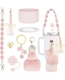Accessories for Stanley Cup  Set Including Siliocne Straw Cover, Siliocne Boot, Water Bottle Handle Strap, Stanley Charms for Stanley Cup 40oz 30oz Tumbler with Handle,Pink
