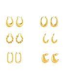 6 Pairs  Hoop Earrings for Women Lightweight Chunky Hoop Earrings Multipack Hypoallergenic, Thick Open Twisted Huggie Hoops Earring Set Jewelry for Gifts.