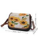 Sunflower Flowers on Old Fashioned Letters Romantic Vintage Crossbody Bag for Women Medium Leather Hobo Bags Shoulder Bag Classic City Leather Satchels