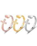 3 Pieces Christian Rhinestone Cross Ring, Layer Opening Statement Ring
