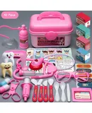 Children's doctor toy set tool medical box, pink 42-piece storage box sound and light stethoscope + oxygen bottle + medicine box