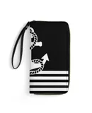 Nautical Black White Stripes And Black White Anchors Wallet for Womens PU Leather Zip Around Wallers Clutch Wristlet Travel Long Purse