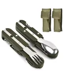 2 Piece Camping Cutlery Set Stainless Steel 5 in 1 Folding Cutlery with Belt Bag