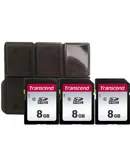 3x Transcend TS8GSDC300S 8GB SDHC Memory Card with Memory Card Holder