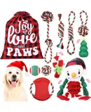 11 Pcs Christmas Dog Chew Toys Dog Christmas Stocking Gifts Washable Colored Cotton Rope Puppy Chew Interactive Toys Dog Tug of War Toy Rope Toy Small Medium Dogs(White Snowman)