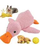 Emotional Support Duck for Dogs,Durable The Mellow Dog Calming Duck Dog Squeak Toys,Soft Plush Yellow Stuffed Duck Dog Chew Toy for Dogs Indoor Puppy (Pink)