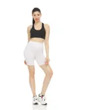 Women's High Waist Tummy Control Yoga Bike Shorts, White, M