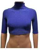 Phat Buddha Mock Neck Crop Top Blue