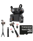 Hollyland LARK M2S Mini Combo 2-Person Wireless Microphone System - Universal Compatibility (2.4 GHz, Space Gray) + Vivitar 13 Inch Foldable Pocket Tripod with Wireless Remote and Smart Phone Bracket + 16GB Transcend MicroSD Memory Card with Adapter