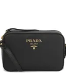 Prada Vitello Phenix Black Leather Gold Logo Camera Crossbody Bag