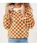 Hayden Girls Checkered Half Zip Soft Fleece Hoodie In Taupe
