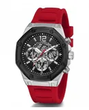 Reloj Guess Hombre | Coleccion Momentum | Modelo GW0263G3 | Caja Redonda | Ø 44mm Acero inoxidable | Cierre Hebilla | Movimiento Cuarzo | Dial Negro | Cristal Mineral | Correa Silicona Rojo | 30m / 3 ATM | Línea Deportiva