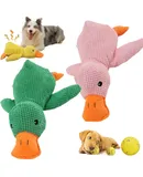 Emotional Support Duck for Dogs,Durable The Mellow Dog Calming Duck Dog Squeak Toys,Soft Plush Yellow Stuffed Duck Dog Chew Toy for Dogs Indoor Puppy (Pink+Green)