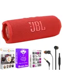 JBL Flip 7 Waterproof Bluetooth Speaker (Red) with In Ear Headphones + Software
