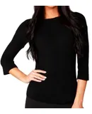 Angel Ribbed 3/4 Sleeve Top In Black