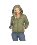 Women's Full Front Zip Hooded Bomber Puffer Jacket