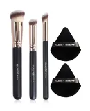 3 makeup brushes plus 2 triangular puffs, soft bristles, makeup brushes, suitable for travelling beginner professionals