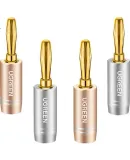 UGREEN Audio Speaker Cable Banana Plug, Amplifier Terminal Connector, Solder-Free Speaker Wire Adapter with Sleeve, Pack of 4, 50382