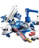 BEIBITONGHUA Children's Toy Inertia Airplane Car Model Transformable Airplane Boys' Birthday Gift + 4 Alloy Small Cars + 11 Large Road Sign Car Set / Police Jet