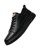 LAORENTOU Men's Leather Shoes, Casual Outdoor Sports Walking Shoes, Sneakers, Small Black Shoes for Spring And Autumn Seasons, 3213A039, Black, Size 43