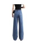 Jeanswest jeans women's 2025 summer high waist wide leg pants drape fashion loose ladies long pants women's dark blue L