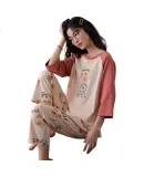 DOLAMI Women's Pajamas Spring And Summer Pure Cotton Three-Quarter Sleeve Plus Size Sweet Loungewear Set for Women, Suitable for Outdoor Wear in Spring And Autumn, XL