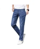 JEANSWEST Men's Jeans, 2025 Autumn Collection, Loose Straight-Leg Pants for Young Men, Elastic Casual Trousers, Blue Thin Style, Size 32