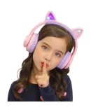 Tribit Cute Cat Ear Wireless Bluetooth Children's Headphones, Adorable Over-Ear Student Pink Light Low Decibel, Online Class English Education Birthday Children's Day Gift