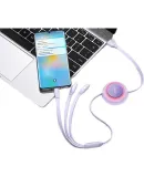 Baseus Data Cable, Three-In Charging Cord, 6A Fast Charge 66W, Retractable One-To Type-C, Suitable for Apple 14/13, Xiaomi, Huawei Mate 70, Xiaomi Phones, Car Charger, Purple