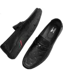 SEPTWOLVES Top-Grain Leather Loafers, Men's Business Casual Leather Shoes, Slip-On Penny Loafers D8333433274, Black, Size 40