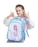 Disney Backpack for Elementary School Girls Grades 1-3, 3D Laminated High-Quality Antibacterial Breathable Shoulder Bag, Elsa Princess Blue
