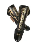 MUAYTHAI DRACULA Boxing Sanda Leg Guards with Foot Protection, Adult Muay Thai Fighting Taekwondo Children's Protective Gear, Black And Gold, Size M