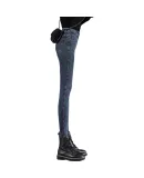 JEANSWEST Women's Jeans, 2025 Autumn High-Waist Elastic Slim-Fit Skinny Pants, Pencil Pants in Blue-Gray, Size 28