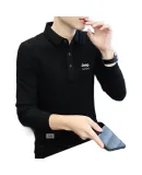 JEEP SPIRIT Men's Long-Sleeve T-Shirt, Autumn And Winter Menswear, Turn-Down Collar Undershirt, Korean Style Top, Black, XL