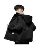 PLAYBOY Jacket for Men, Windbreaker, Men's Clothing for Autumn And Winter, Casual Hooded Workwear, Trendy Outerwear, Gray, Size L